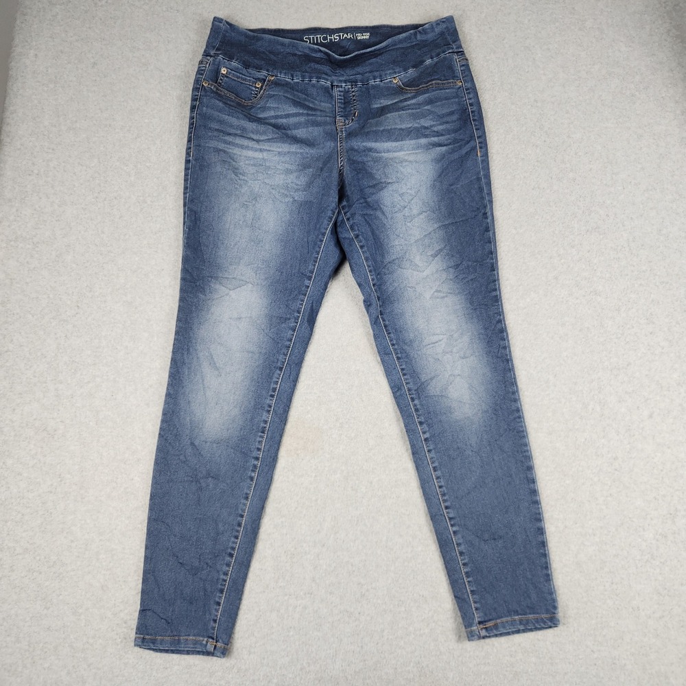 Stitchstar Skinny Jeans Women XL Blue Denim Mid Rise Medium Wash Stretch Pull On
